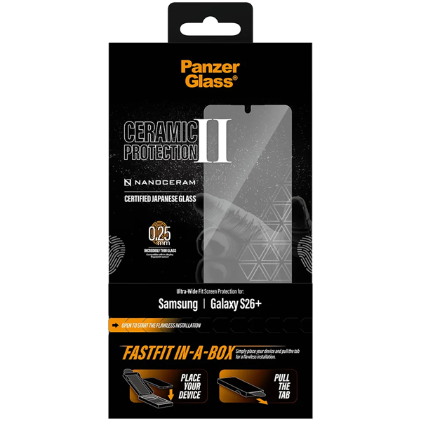 PanzerGlass Ceramic II Protection Ultra-Wide Fit with FastFit Samsung Galaxy S26+