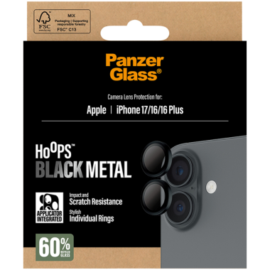 PanzerGlass Hoops Camera Lens Protection Black Metal Apple iPhone 17 | 16 | 16 Plus