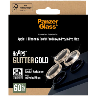 PanzerGlass Hoops Camera Lens Protection Glitter Gold Apple iPhone 17 Pro | 16 Pro | 16 Pro Max | 17 Pro Max